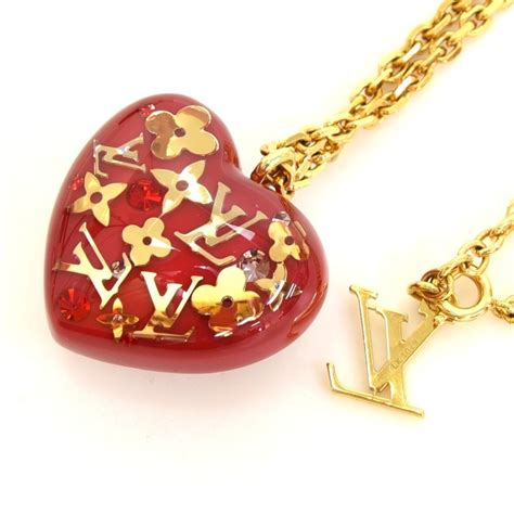 louis vuitton red heart necklace|14k Louis Vuitton necklace.